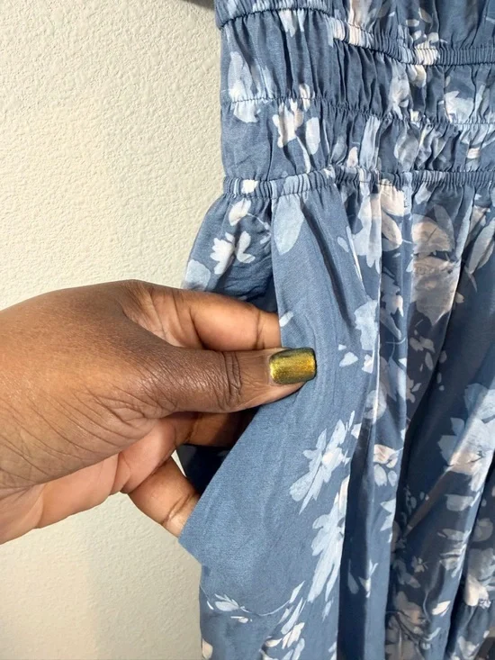 Torrid Blue Floral Maxi Dress 2X Tiered Pockets Modest Casual Cottage Western - Picture 6 of 12